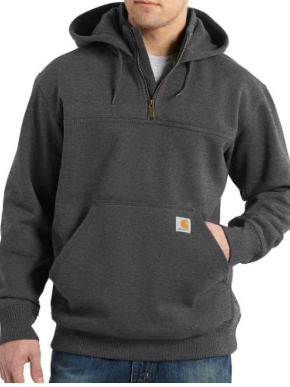 Gray Carhartt rain defender quarter zip hoodie